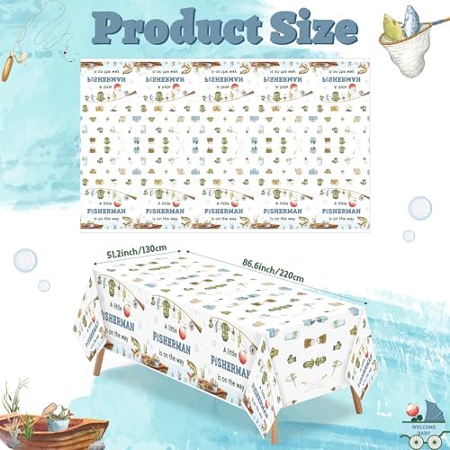 ANGOLIO 3Pcs Fishing Theme Tablecloth Baby Shower Decorations