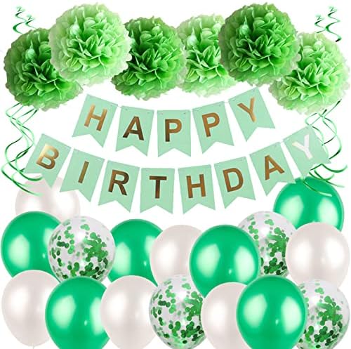 Green Birthday Decorations Kit - Happy Birthday Balloons and Party Supplies