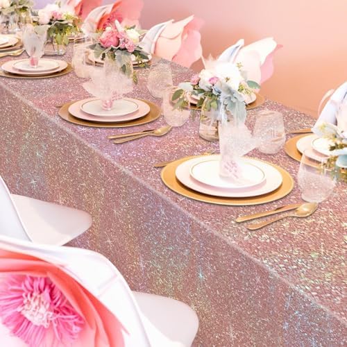 4 Pack Rose Gold Iridescent Tablecloths for Parties