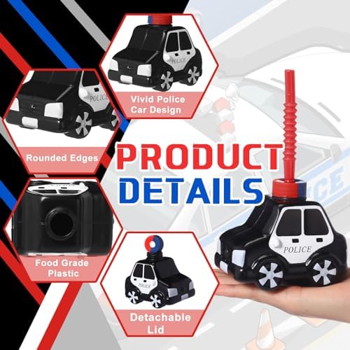 Tanlade Police Car Cups with Straws 12 Set