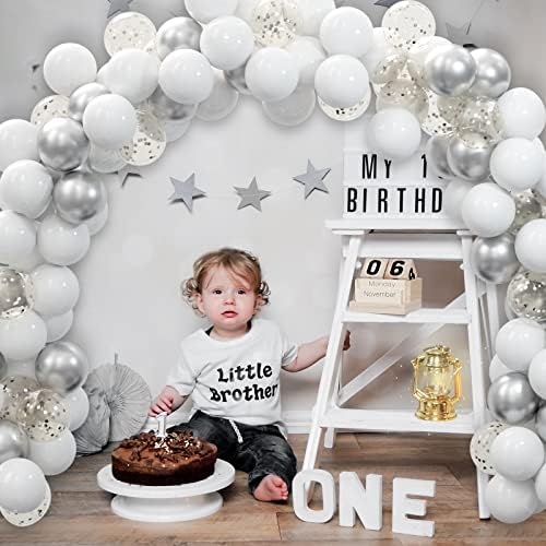 62pcs Silver White Confetti Balloons Party Kit