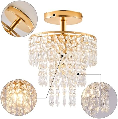Modern Mini Crystal Chandelier 3-Tier Raindrops Design Gold Finish