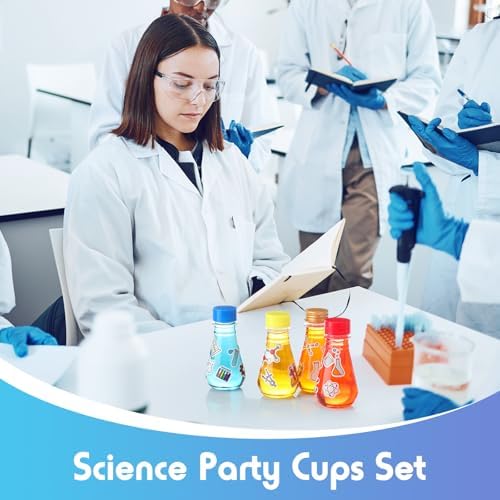 36 Pc Science Party Cups With Stickers and Straws Set