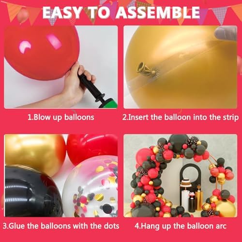 Red Black Gold Balloon Arch Kit for Parties