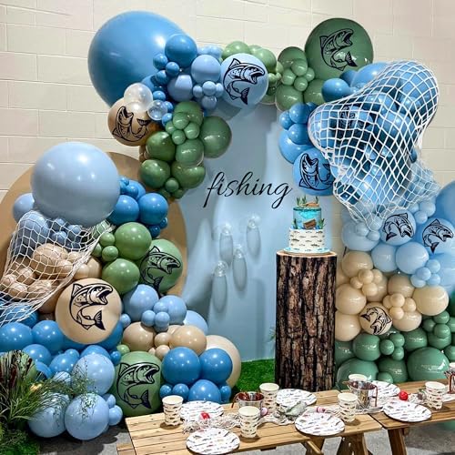 168 PCS Fishing Themed Balloons Garland Set for Birthday Party Decor