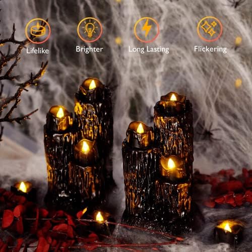 Homemory 24-Pack Flameless Black Candles Battery Operated Tea Lights for Halloween Decor