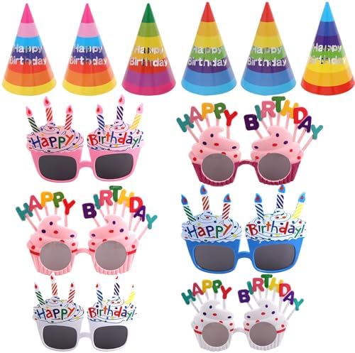 12 PCS Happy Birthday Hats and Sunglasses for Kids Adults Party Favors