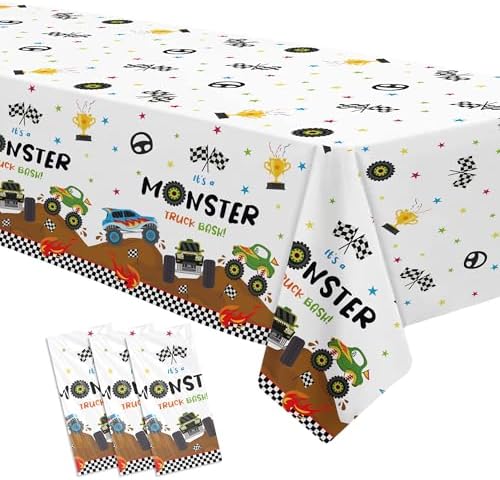 Monster Truck Birthday Tablecloth - 3 Pack 54x108 Inches