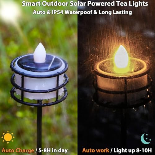 Solar Tea Lights Outdoor Waterproof 8pcs Rechargeable Dusk to Dawn Flameless LED Votive Candles for Garden Patio Decor