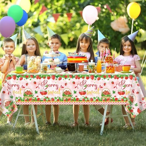 4 Pcs Strawberry Tablecloth Party Decor Birthday Supplies