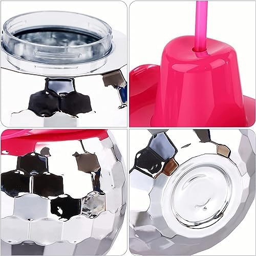 12Pcs Disco Ball Pink Cowgirl Hat Cups with Straws
