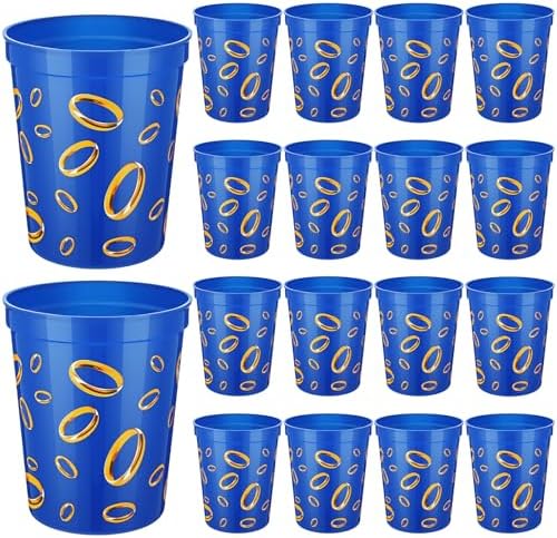 24 Pcs Blue Gold Ring Print Reusable Party Cups 16oz