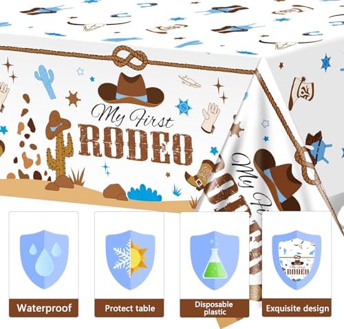 My First Rodeo Birthday Tablecloths 3 Pcs Blue Western Cowgirl Style
