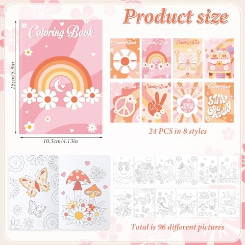 Honoson 24 Pcs Boho Hippie Coloring Book Set