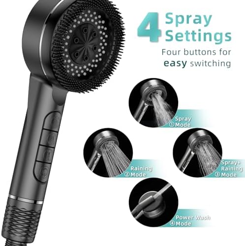 4 Spray Modes Handheld Shower Head with Hose and Filter