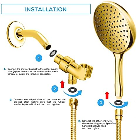 SparkPod High Pressure Handheld Shower Head with Hose and Bracket - 6 Inch Rainfall 6ft Hose Easy Install
