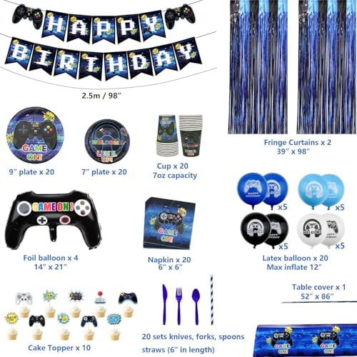 Hegbolke Video Game Party Supplies Set for 20 Guests