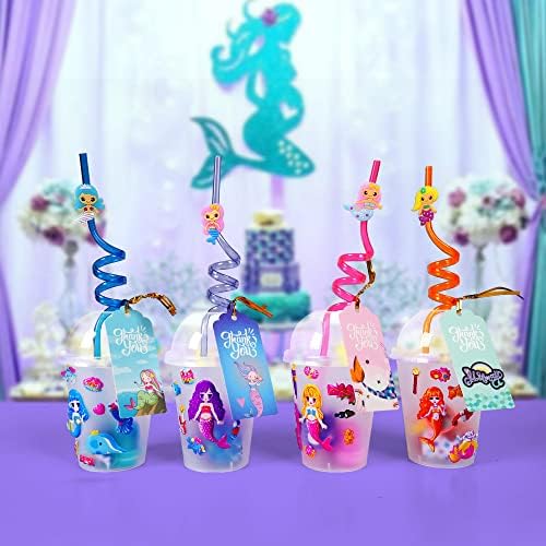MOVINPE Mermaid Party Favor Pack with Reusable Cups and Straws