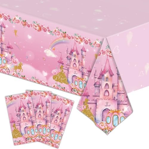 3PCS Pink Princess Tablecloths for Birthday Party Decor