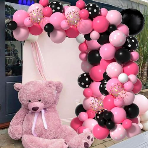 Pink Mouse Balloons Arch with Heart and Bow Tie Foil Balloons