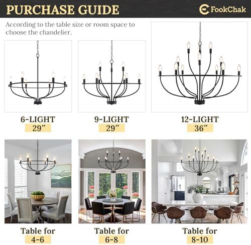 FookChak 6 Light Black Chandelier for Dining Room