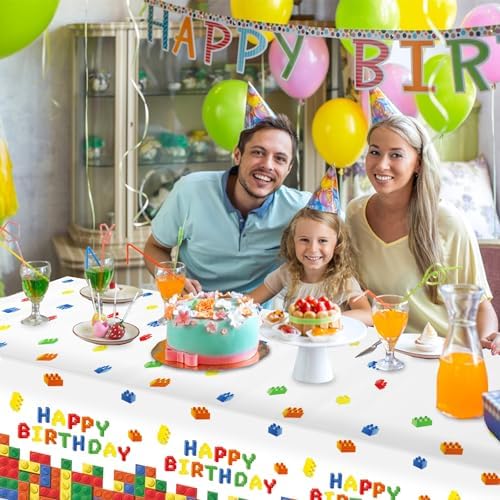 3 Pack Building Block Party Tablecloths for Kids Birthday Celebrations