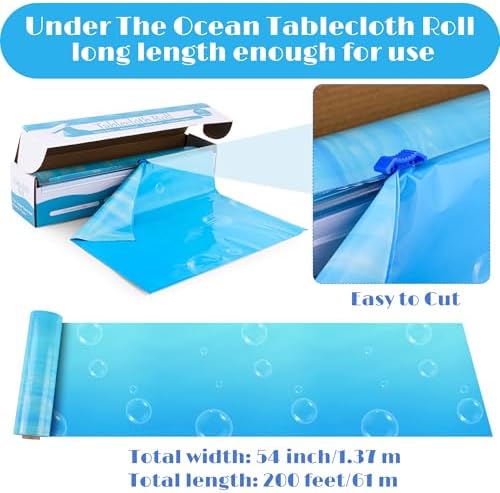 54 Inch Ocean Waves Plastic Tablecloth Roll for Pool Party Decor