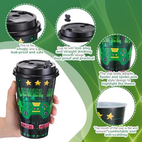 Maxcheck Game Controller Cups 24 Pack Birthday Favors with Lids and Straws