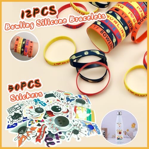 Bowling Party Favors Set with Keychains Slap Bracelets Goodie Bags Stickers Mini Bowling Toy