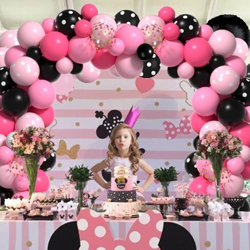 Pink Mouse Balloons Arch with Heart and Bow Tie Foil Balloons