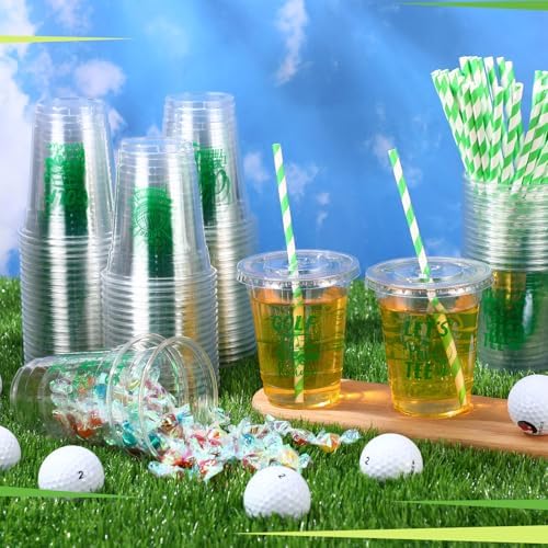 100 Piece Golf Ball Party Cups with Lids and Straws