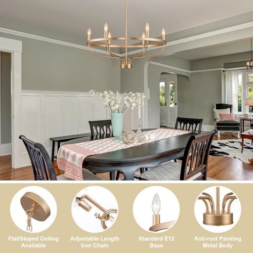 6 Light Gold Chandelier with Adjustable Height