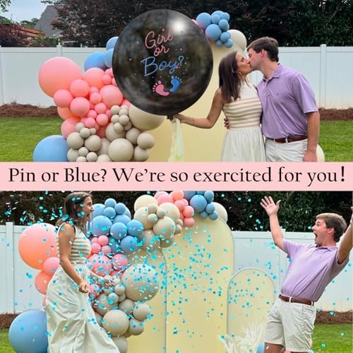 2Pack Gender Reveal Balloons with Blue Pink Confetti for Baby Shower Party Decoration
