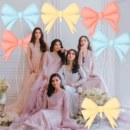 6 Pcs Large Pink Bow Foil Balloons for Birthday Party Decorations