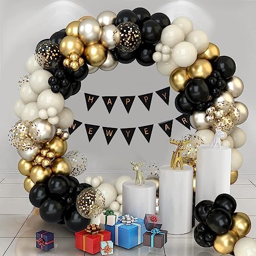 Black and Gold Balloon Garland Arch Kit for 50th Birthday Decorations
