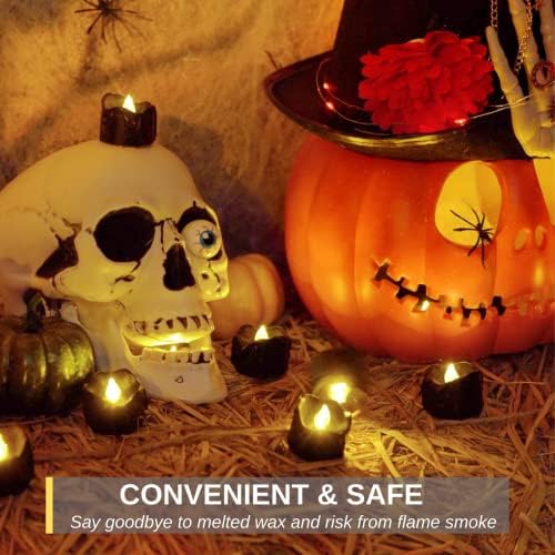 Homemory 24-Pack Flameless Black Candles Battery Operated Tea Lights for Halloween Decor