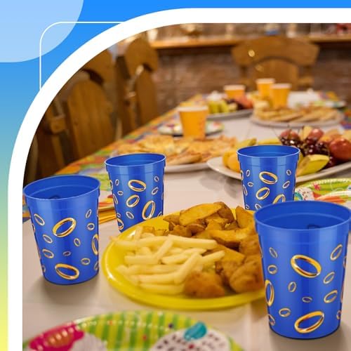 24 Pcs Blue Gold Ring Print Reusable Party Cups 16oz