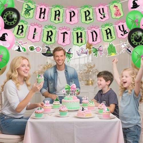 Witch Pink Green Party Decorations Set