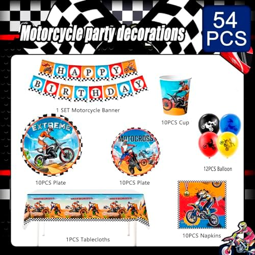 Dirt Bike Birthday Party Decor Supplies Set