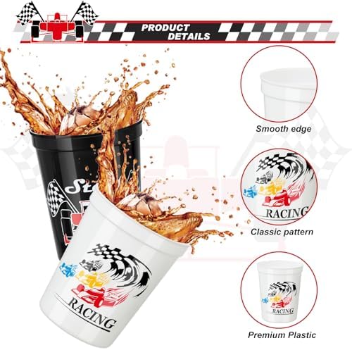 Domensi 24 Pcs Racing Car Party Cups 16oz Checkered Flag Favors