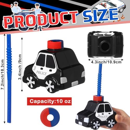 Tanlade Police Car Cups with Straws 12 Set