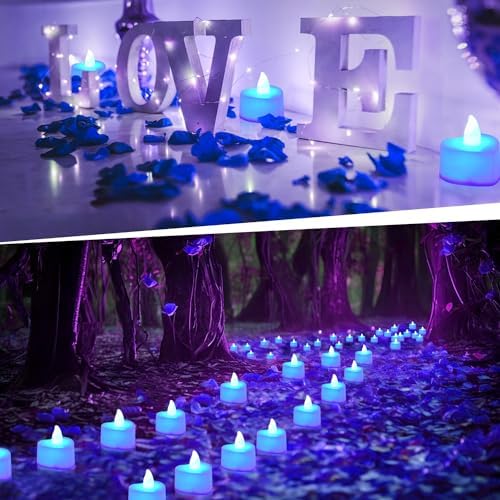 KOABY 2000pcs Blue Artificial Rose Petals with 24pcs LED Tea Lights Decor Kit