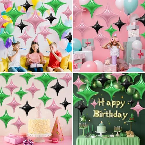 12PCS Black Pink Green Star Foil Balloons