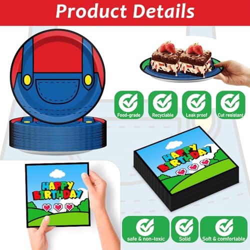 200pcs Super Brother Party Supplies Plates Napkins Forks