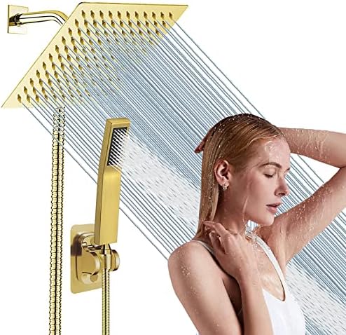 Bellearly Gold High Pressure Square Shower Head with Handheld and 3 Way Diverter