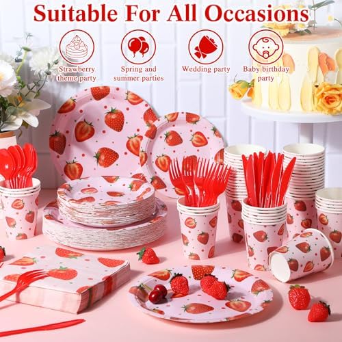 Ziliny 350 Pcs Strawberry Party Plates Set for 50 Guests