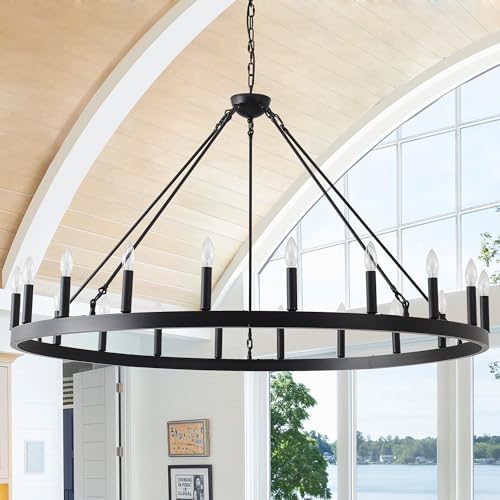 53 Inch Black Wagon Wheel Chandelier with 20 Lights
