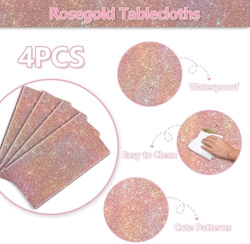 4 Pack Rose Gold Iridescent Tablecloths for Parties