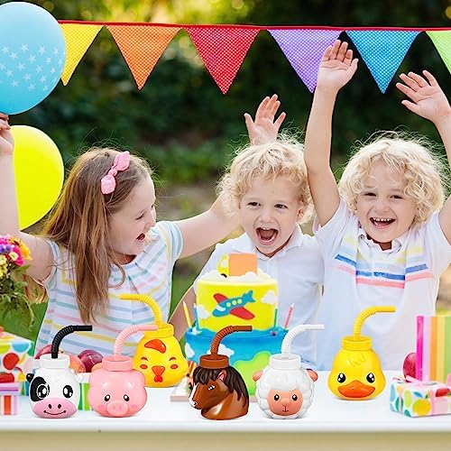 Roshtia Farm Animal Cups 12 Set with Straws and Lids