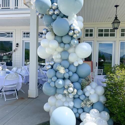 Dusty Blue Silver Balloons 55Pcs Party Decor